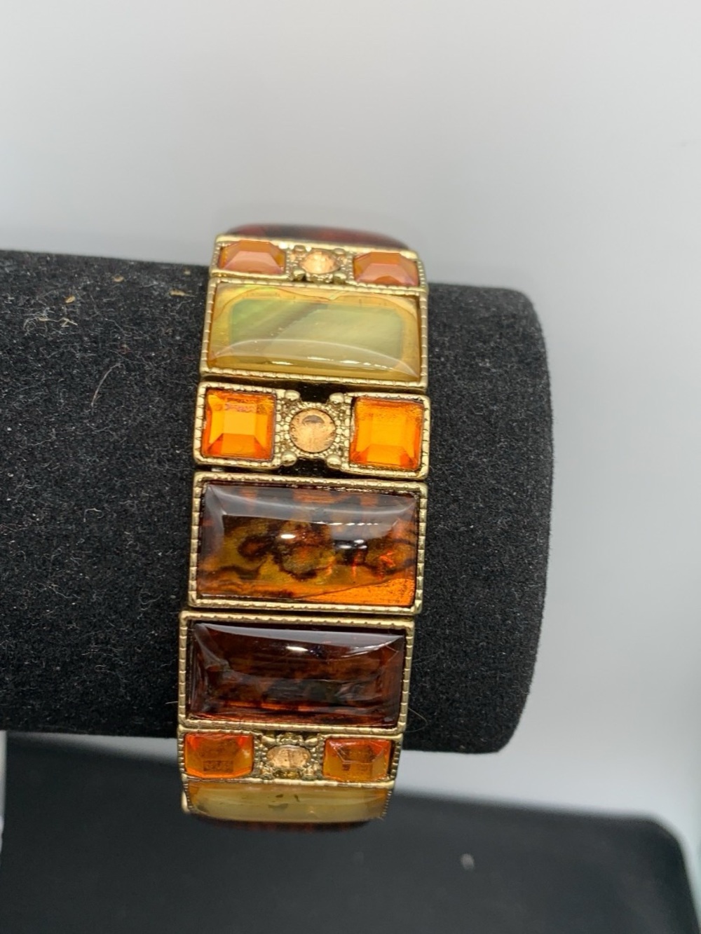 Gold-Tone Amber colored fall colors Multi-Tone panel Stretch Bracelet